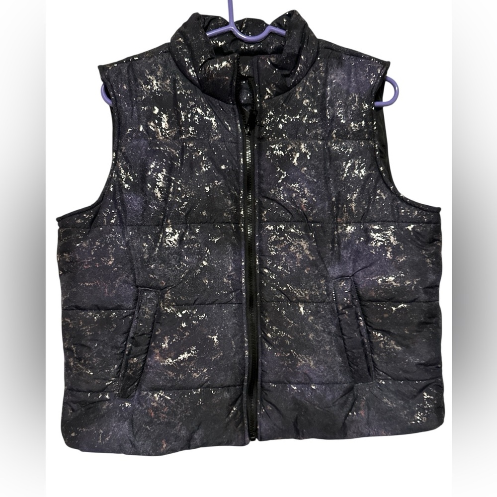 Ideology Dark Purple, Black and Silver Women’s Puffer Vest size M NWT